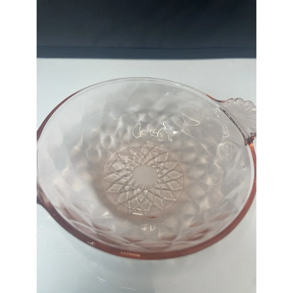 Pink Rose Depression Glass Handles Fruit Dessert Snack Bowls Set‎ Of 12 Scallop